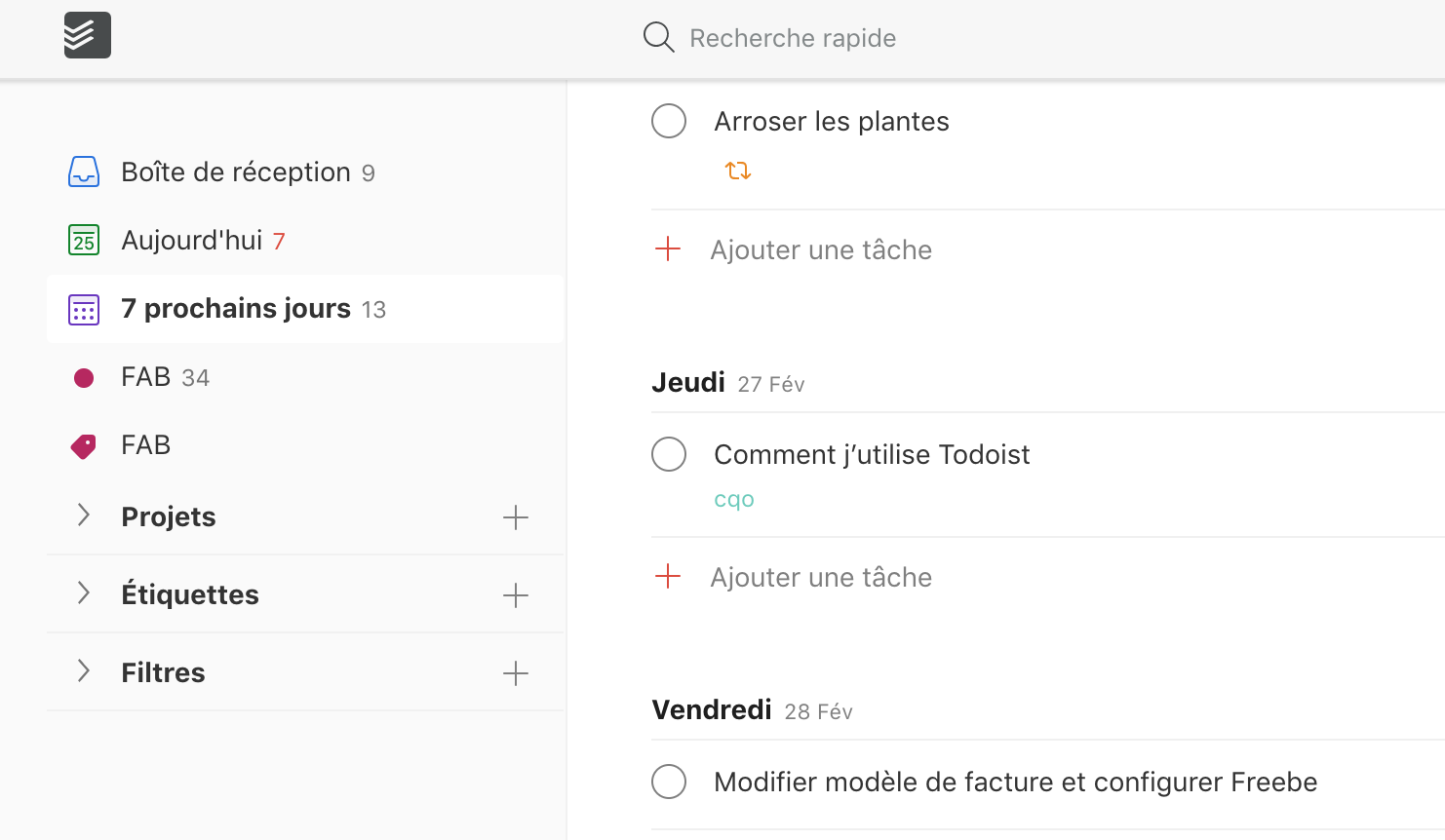 Tableau de bord Todoist