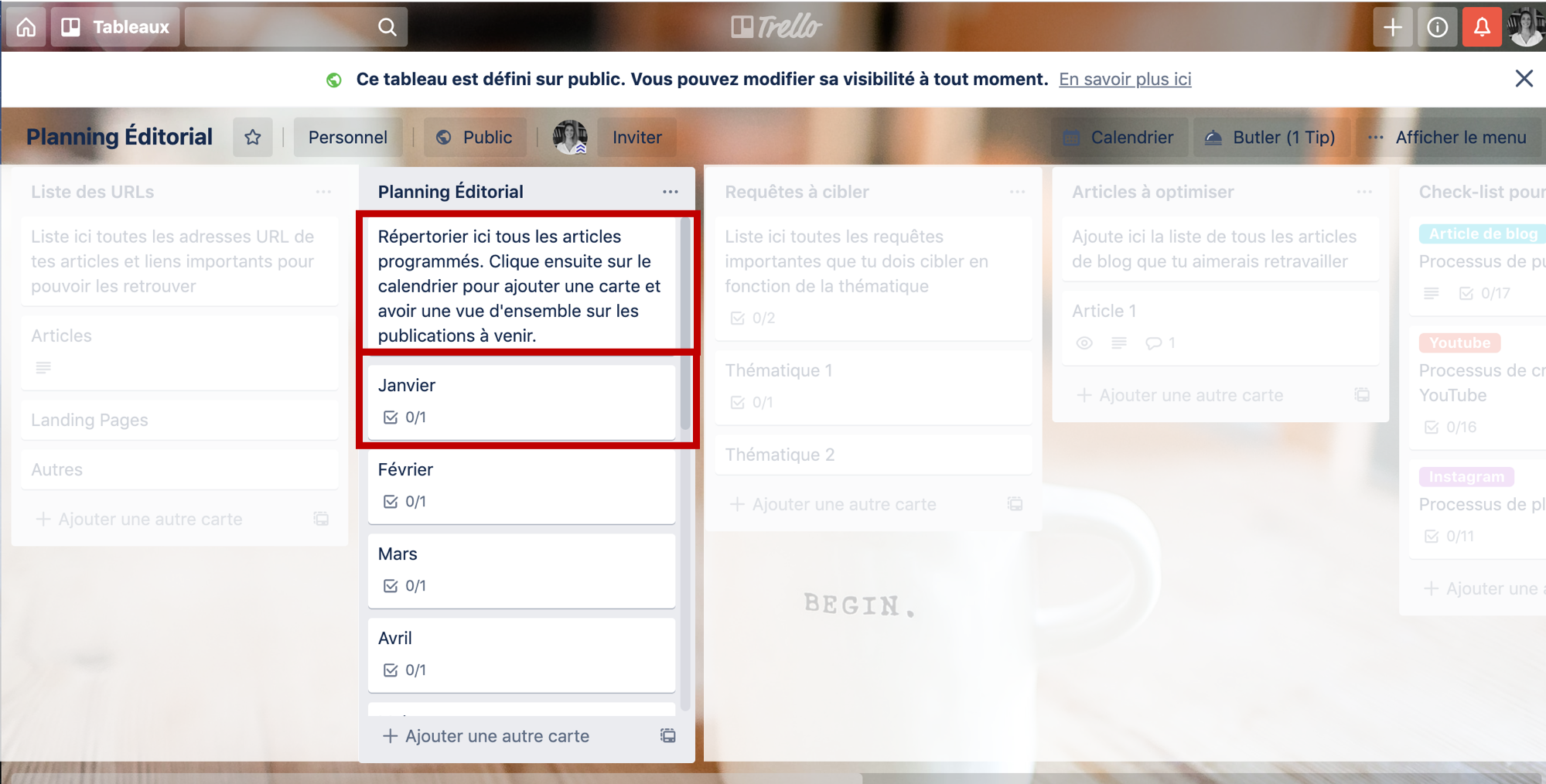 Exemple de carte sur Trello