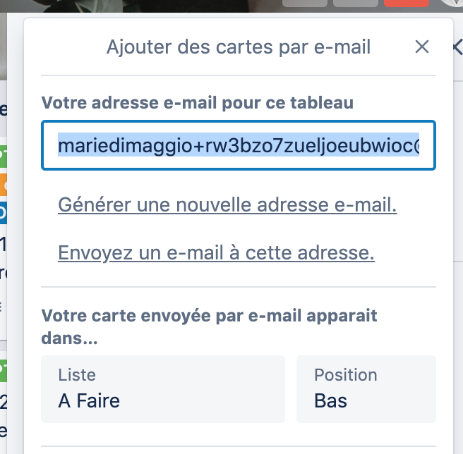 Adresse email sur Trello