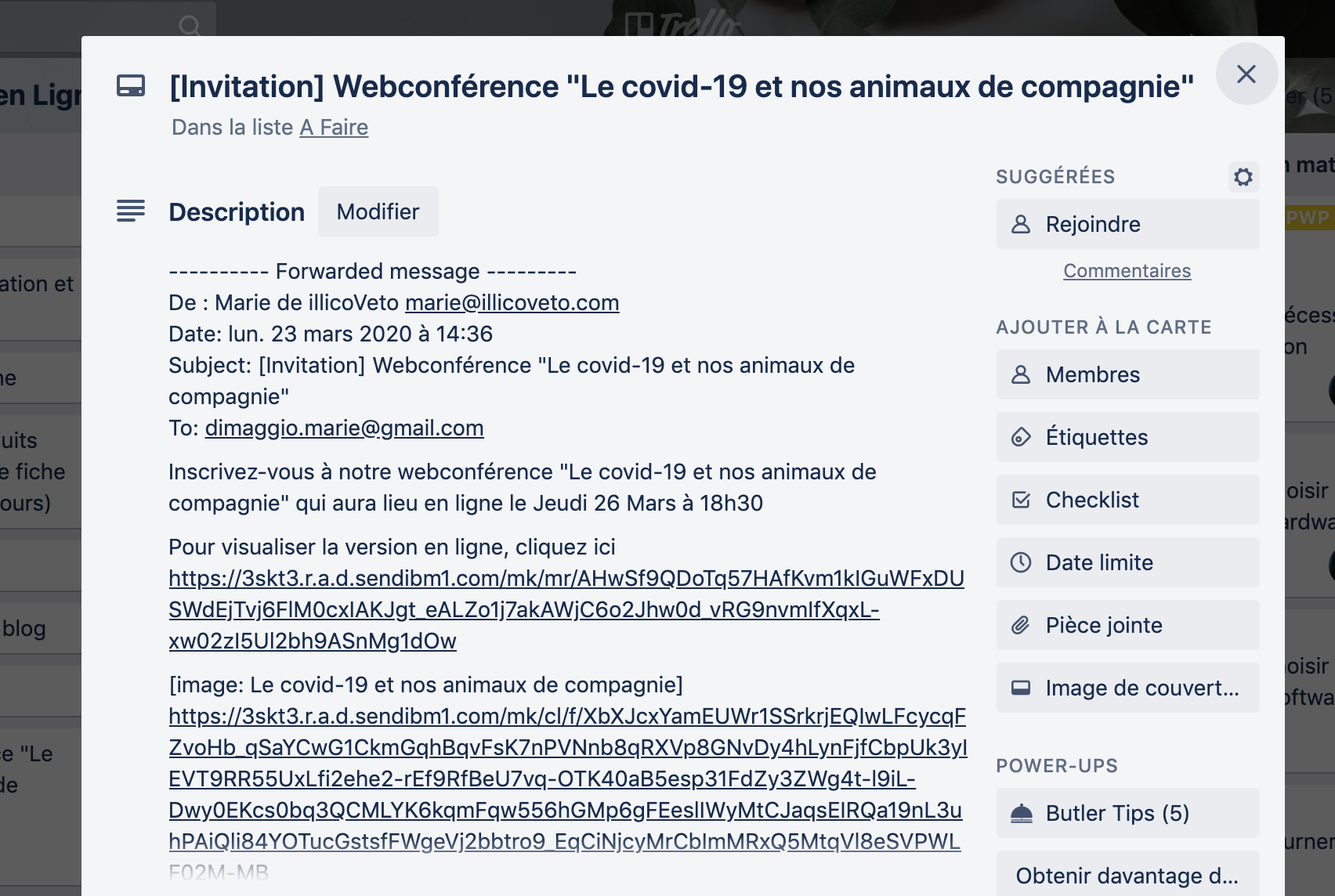 Adresse email sur Trello